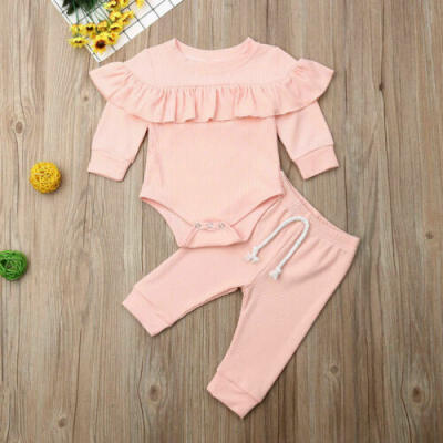 

US Infant Baby Girls Kid Ruffle Romper Tops Pant Autumn Winter Clothes Set 0-24M