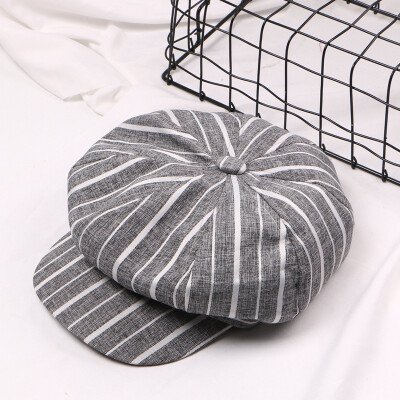 

Hat womens spring&summer cotton striped octagonal hat students casual lying hat pure color artist hat tide