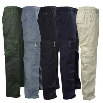 

Mens Solid Color Elasticized Summer Pants Cotton Cargo Combat Work Casual Pants