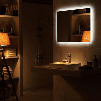 

36"x 36" Touch LED Bathroom Mirror Square External Light Strip Silver