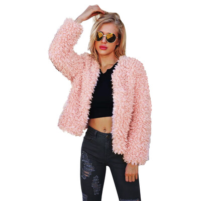 

Fashion Women Casual Long Sleeve Slimming Coat Short Style Winter Thicken Pink