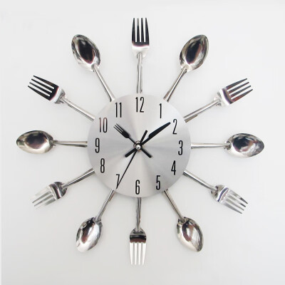 

Siaonvr Modern Design Sliver Cutlery Kitchen Utensil Wall Clock Spoon Fork Clock