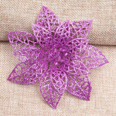 

New Fashion 5Pcs 7 Colors Christmas Decorations 10Cm Sticky Powder Christmas Fake Flowers Hollow Christmas Flower Home Tree Docor