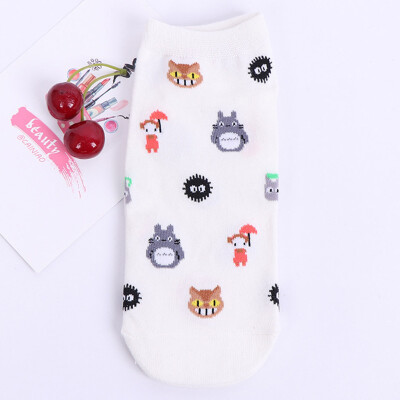 

Cute Cartoon Totoro Socks Spirited Away Ghibli Miyazaki Anime Women Socks Harajuku Summer Totoro Stripes Funny Ankle Socks