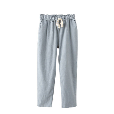 

New Women Casual Harajuku Spring Autumn Big Size Long Trousers Solid Elastic Waist Cotton Linen Pants Ankle Length Pencil Pants