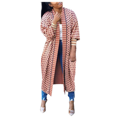 

Toponeto Women Casual Print Long Sleeve Threaded Sleeve Cardigan Autumn Loose Outwear