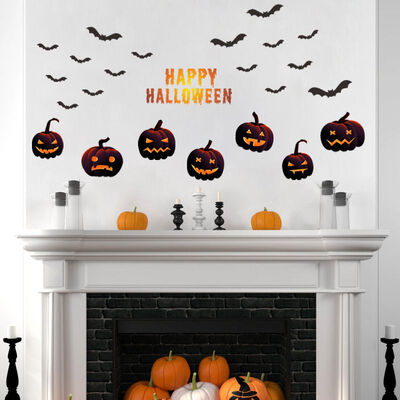 

Halloween Wall Art Sticker Waterproof Scary Bat Pumpkin Wall Decor Self-adhesive Murals For Living Room
