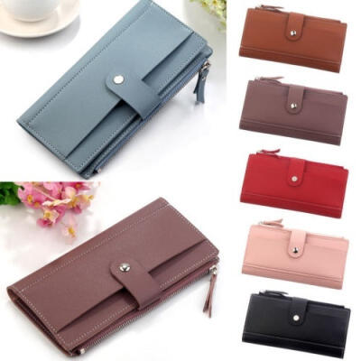 

Fashion women solid color leather wallet cash card storage bag zipper bag Hand bag long wallet