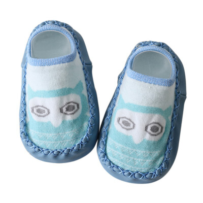 

Baby Shoesborn Boys Girls Sock Style Anti-Slip Soft PU Leather Cotton Moccasins Cartoon Fox Dog Owl Pattern First Walkers