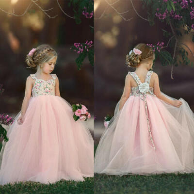 

Flower Girls Long Dress Princess Party Wedding Bridesmaid Dress Clothes UK Stock