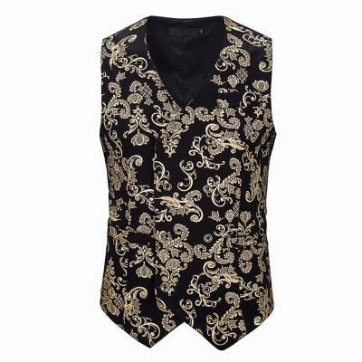 

Toponeto Mens Single-breasted Sleeveless Wedding Business Formal Tops Printing Vest