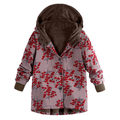 

Roseonmyhand Womens Winter Warm Outwear Floral Print Hooded Pockets Vintage Oversize Coats