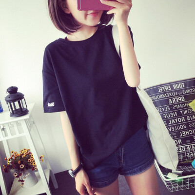 

Women Round Collar Summer Solid Color Loose Short Sleeve Casual Simple Wild T-Shirt