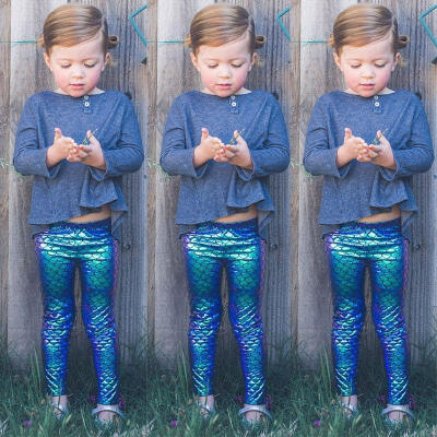 

Kid Girl Skinny Mermaid Shiny Fish Scale Leggings Pants Pencil Trousers