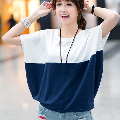 

Starmoon Women Fashion Leisure O-Neck Short Sleeve T-Shirt Splicing Tops Loose Blouse