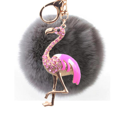 

Flamingo Keychain Rex Rabbit Fur Ball Exquisite Accessories Car Keychain