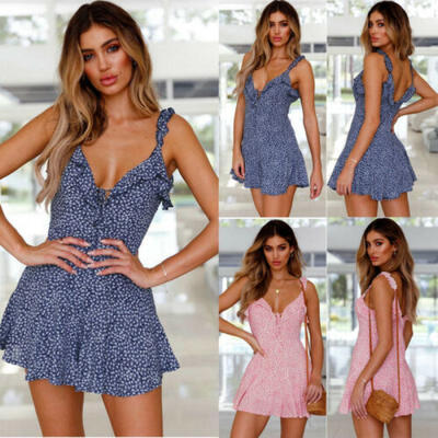 

Women Summer Floral Short Maxi Dress Evening Cocktail Party Beach Dress Sundress