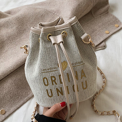 

Fall linen bag 2019 popular new Korean Joker Messenger bag chain bag fashion bucket bag