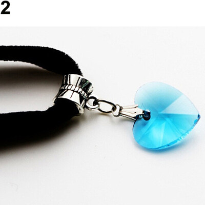 

Retro Gothic Handmade Shiny Love Heart Rhinestone Pendant Choker Short Necklace