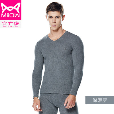 

Cat Man MiiOW thermal underwear men&women warm winter slim breathable ladies comfortable close-fitting autumn clothes long pants warm suit two-piece set of dark gray V-neck male XXXL