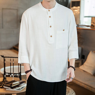 

Tailored Mens Spring And Autumn Loose Fashion Casual Daily Solid Color 9-sleeve Shirt Top