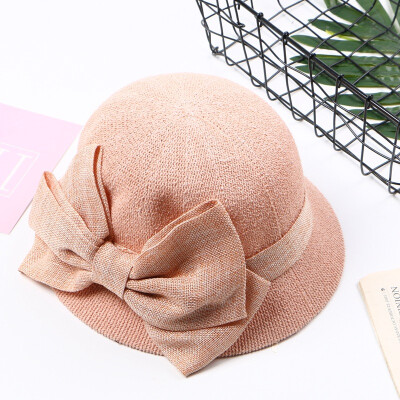 

Womens Hat in Summer Korean Garden Bow Hat UV Sun Hat Basin Hat Foldable Cotton Hemp Fisherman Hat