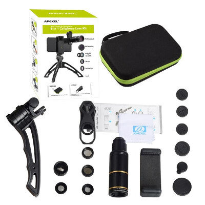 

APEXEL APL-JS16XJJ04D5 6 In 1 Phone Lens Kit 16X Zoom Universal Telephoto Lens 198° Fisheye Lens 063X Wide Angle Lens 15X Macro