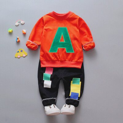 

Spring Autumn Children Sportswear Set Baby Girls Boy Adorable Cartoon Alphabet Print Tops Blouse Trousers Sport Outfits Clo