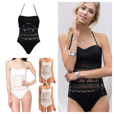 

Sexy Women One Piece Swimsuit Lace Hollow Push Up Padded Bikini Bathing Swimwear