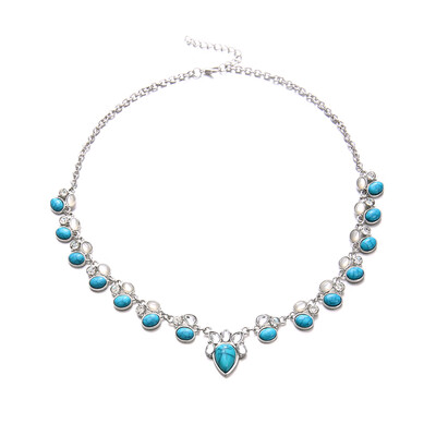 

Women Fashion Faux Opal Turquoise Pendant Chain Choker Necklace Party Jewelry