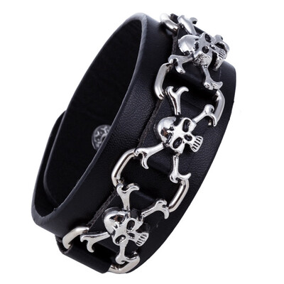 

1PCS Skull Pu Charm Bracelets Stainless Steel Rivet Punk Leather Bracelets Fashion Hip Hop Accessories