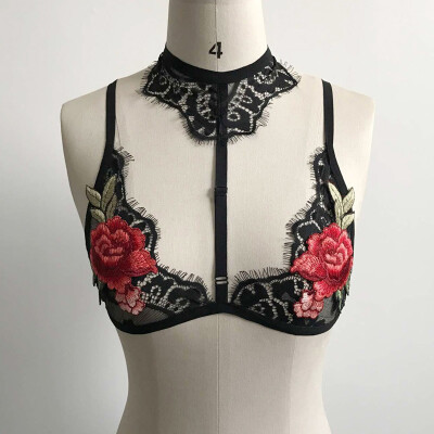 

SexyWomen Floral embroidered Strap Lace Bra Bralette Crop Top Tank Cami Bustier