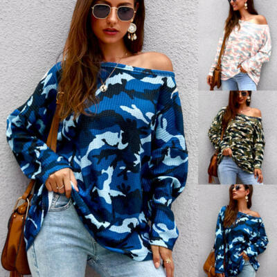 

US Women Long Sleeve Off Shoulder Sweater Ladies Sweatshirt Jumper Pullover Tops