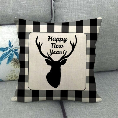 

New Merry Christmas Linen Pillowcase Cushion Cover Deer Red Plaid Cover Case Gift Home Decor