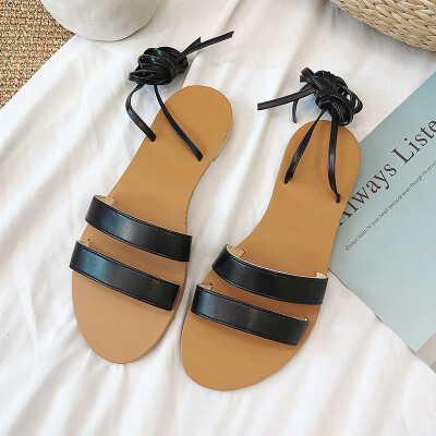 

Sandals fairy shoes with long skirts in summer&flat soles tied to beach Roman shoes