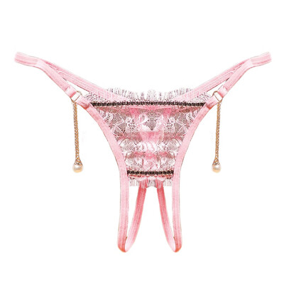 

Toponeto New Women Lace Briefs Sexy Lingerie Underwear Open Crotch Pearl Pendant Panties