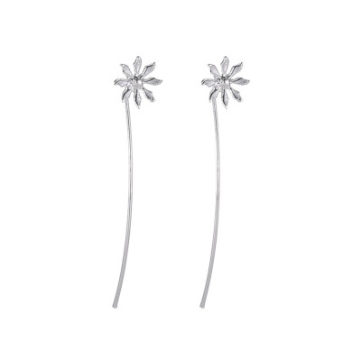 

Exquisite Silver Cute Long Flower Earring Flower Dangle Stud Earrings With Long Stems Unique Handmade Wedding Jewelry