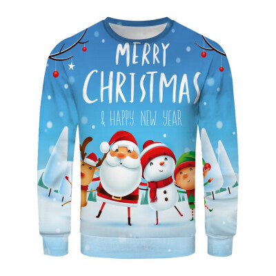 

Toponeto Christmas Couples 3D Printed Long-sleeved Sweater With Round Collar Blouse