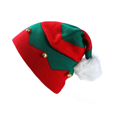 

Toddler Kids Christmas Knitted Elf Hat with Small Bells Crochet Pompom Santa Cap