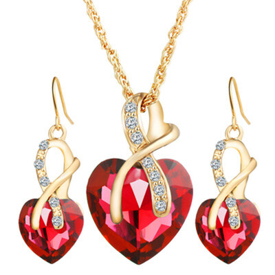 

Gold Plated Jewelry Sets Women Crystal Heart Necklace Earrings Wedding Best