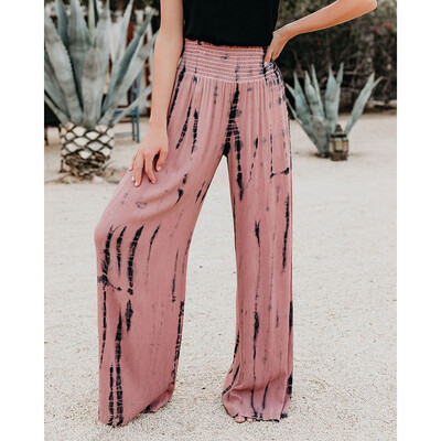 

Women Trousers Wide Leg Pants Summer Casual Elastic High Waist Printed Trousers Pants Loose Belt Elasticated Trousers