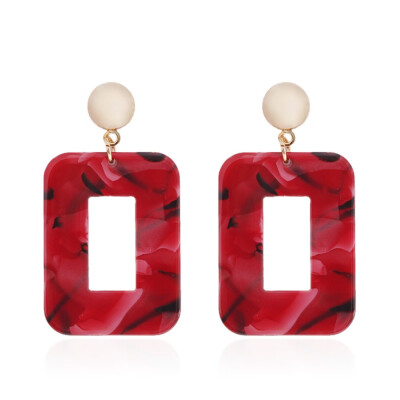 

Alloy Dangle Earrings with Cellulose AcetateResin Rectangle Golden Plated Red 55x30mm