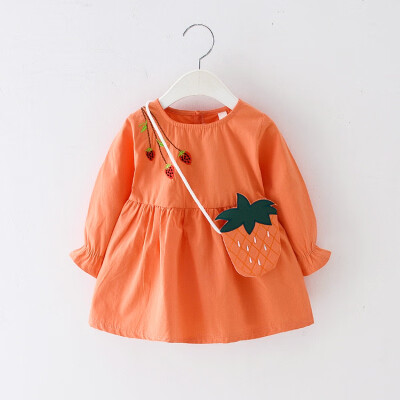 

Autumn Girl Dresses 18M-4Y Long Sleeve Embroidery Strawberry Print Toddler Baby Girls Dress With Bag Princess Dresses 4Colors