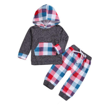 

Newborn Infant Baby Boy Clothes Hoodie Long Sleeve Tops Plaids Pants Outfits Set