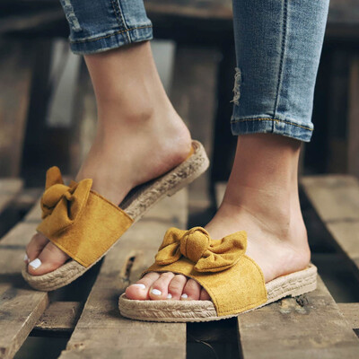 

Rose Rome Women Summer Butterfly-Knot Slipper Flat Beach Slippers Open Toe Sandals