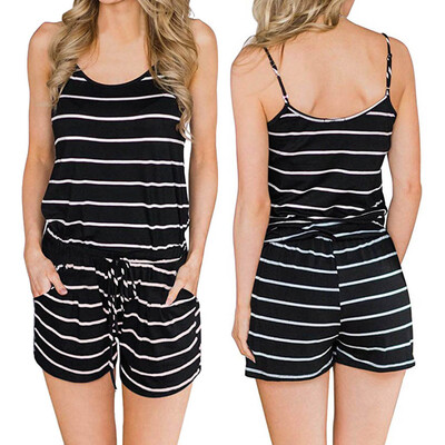 

Starmoon Women Summer Floral Striped Sleeveless V-Neck Bow Knot Jumpsuit Playsuit