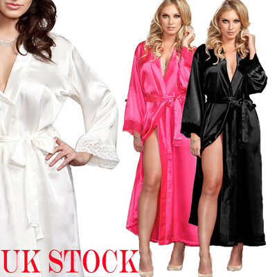 

Women Sexy Long Silk Kimono Dressing Gown Bath Robe Babydoll Lingerie Nightdress
