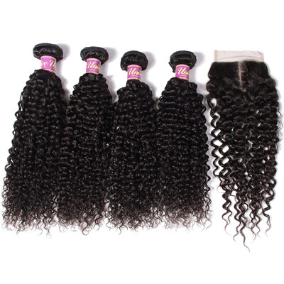 

UNice Malasyian Hair 4 Bundles with Closure Malasyian Curly Virgin Human Hair