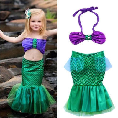 

Cute Baby Girls Little Mermaid Set Costume Bikini Swimwear Swimsuit Outfits Dress