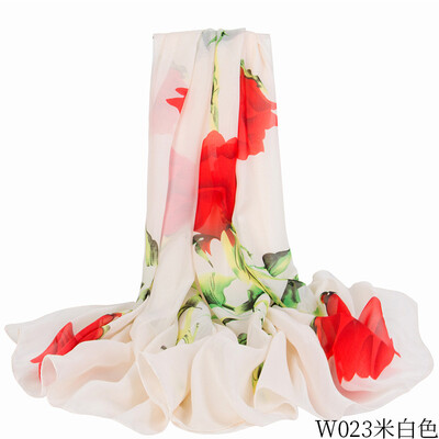 

Womens seaside holiday sunscreen chiffon beach towel rose print silk scarf shawl wholesale W023